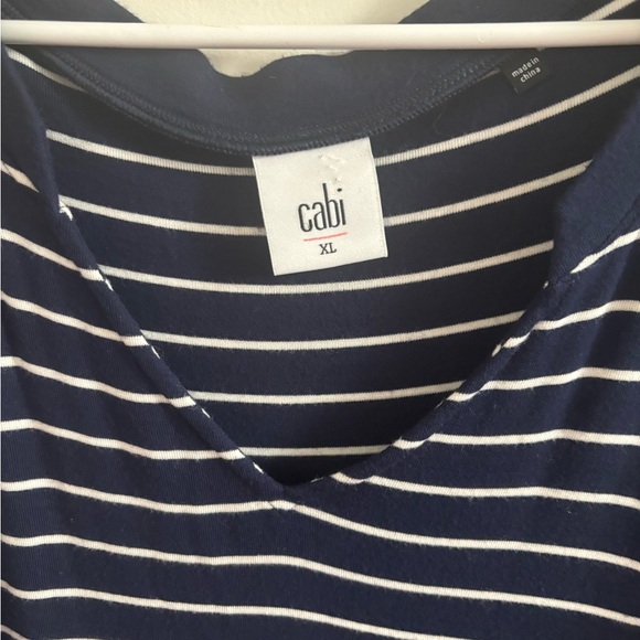 CAbi Ahoy Tee Navy White Striped V-Neck Long Sleeve Nautical Preppy stretch XL - Picture 4 of 6